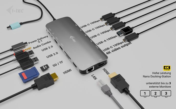 Immagine prodotto i-tec Dock USB-C Nano 3x LCD (USB-C, 3 Porti)