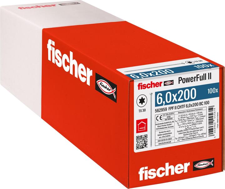 Actual product image Fischer PowerFull II 6.0x200 ZK TX VG blvz 100 (100 Screws per piece)