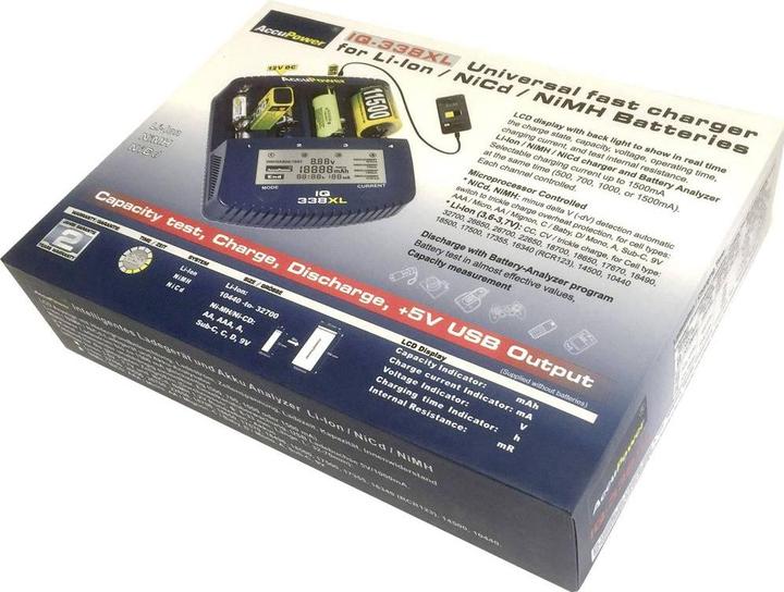 Immagine prodotto AccuPower Caricabatterie per celle tonde NiCd, NiM (1 pz., 14500, 18650, CR123A, AA, Batteria + Caricabatterie)