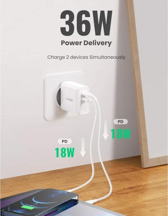 Produktbild Ugreen USB-C 36W PD Ladegerät 2-Port (36 W)