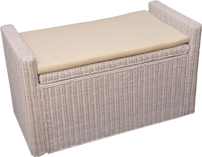 Immagine prodotto Mendler Panca a cassapanca in rattan con cuscino 88 cm - Bianco (88 cm)