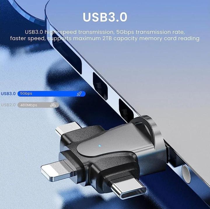 Image du produit PowerGuard Adaptateur 4 en 1 USB-C Lightning MicroUSB & MicroSD Card Reader (USB Type C, Lightning, Micro USB)