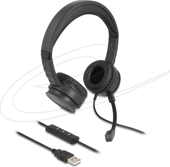 Delock USB Stereo Headset mit Kabelfernbedienung und Quick-Mute Taste für PC und Notebook (Kabelgebunden, USB-A)