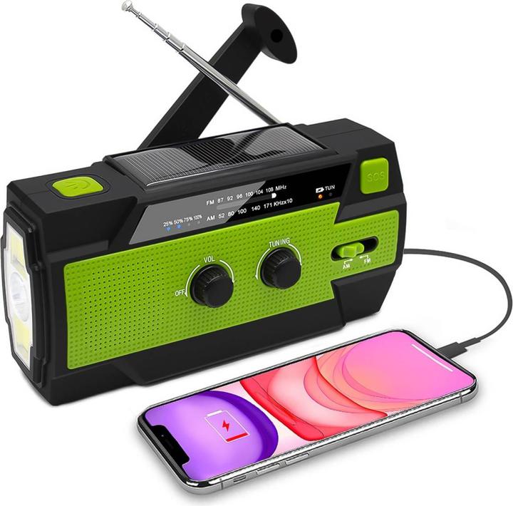 Grafner Zwengelradio Solar USB LED Batterij Camping Survival Noodradio KR11064 (AM, FM)