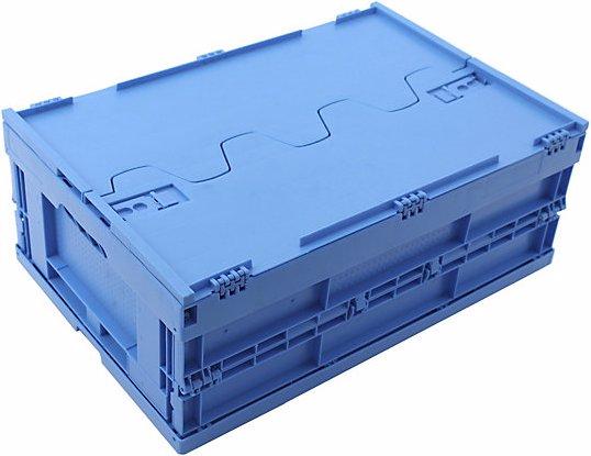 Actual product image Walther Polypropylene folding box, capacity 44 l, with hinged lid, blue, stackable. (600 x 400 x 220 mm, 44 l)