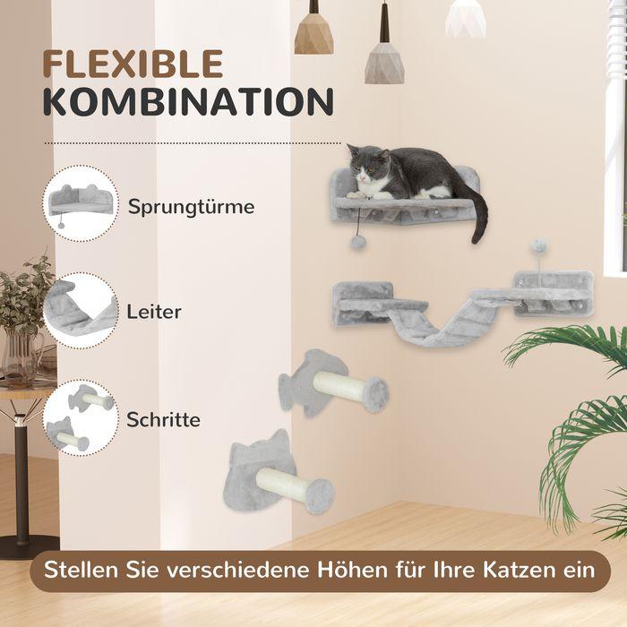 Actual product image Swisshandel24 Katzen Kletterwand Set, 4-tlg. Katzenmöbel Sisal, für Katzen bis 5 kg, Hellgrau (Light grey)