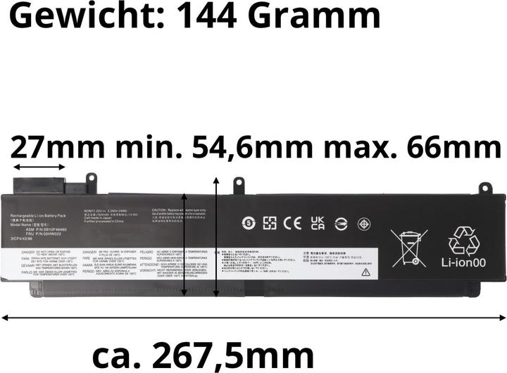 Produktbild AccuCell Akku Lenovo ThinkPad T470s, T460s, 00HW023, lange Bauform (2100 mAh)