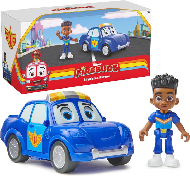 Actual product image Spin Master Disney Junior Firebuds, Jayden and Piston, Action Figure and Toy Police Car with Interactive Aug