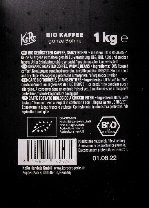 Produktbild KoRo Bio gerösteter Kaffee, ganze Bohnen (6000 g)