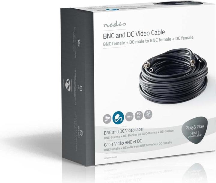 Actual product image Nedis CCTV cable RG59 with pre-assembled BNC and DC connectors, 10 m Siamese cable for surveillance and (S/FTP, CAT5, 10 m)