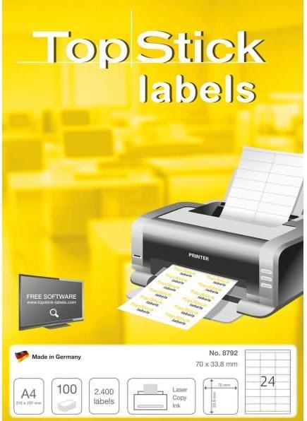 TopStick TOP STICK Universal-Etiketten, 70 x 33,8 mm, weiá, 100 Blatt