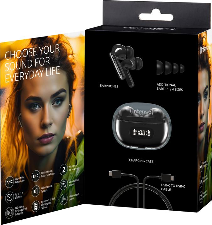 Image du produit Intenso Buds / Earphone Plus T310AE Noir (ANC, 25 h, Sans fil)