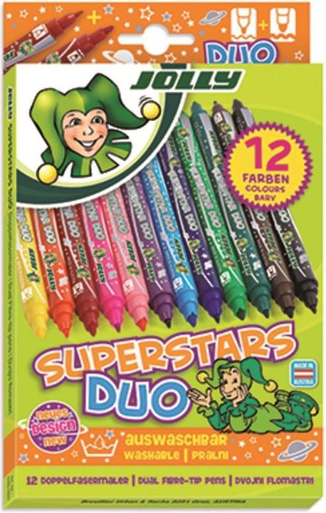 Immagine prodotto Jolly Penna in fibra Superstar DUO Una punta spessa e una sottile Pennarello di alta qualità Lavabile 1 (Multicolore, 12 x)