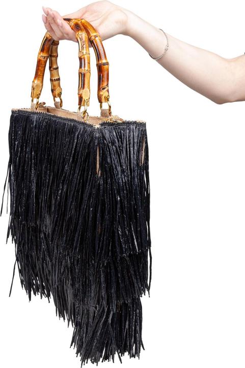 Produktbild La Milanesa medium black tan raffia shopping bag with fringes