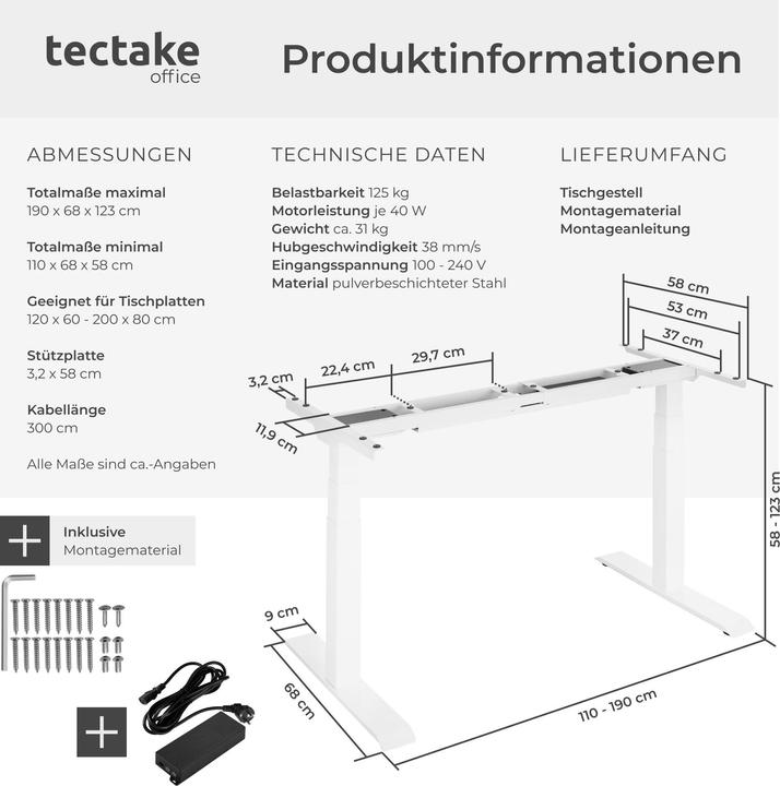 Image du produit tectake Bureau assis debout (piètement)