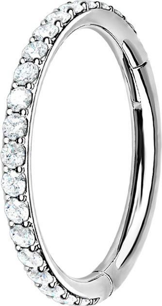 Actual product image Star Piercing Segment ring hinged silver side crystals silver (Surgical steel 316L, without brass)