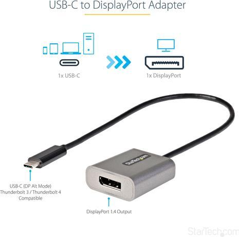 Produktbild StarTech USB-C auf DisplayPort Adapter - /4K USB-C zu DisplayPort 1.4-Adapter Dongle - USB-Type-C auf DP (USB Typ-C, 39 cm)