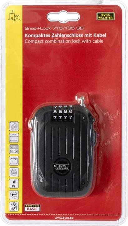 Productafbeelding Burg Wächter Snap+Lock 715/135 SB kabelslot zwart Combinatieslot (135 cm)