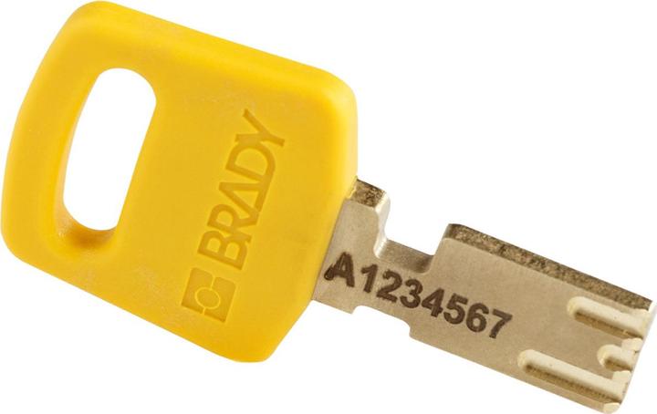 Actual product image Brady Safekey aluminium padlock with steel shackle, yellow, 76 mm shackle height, 6.4 mm shackle diam