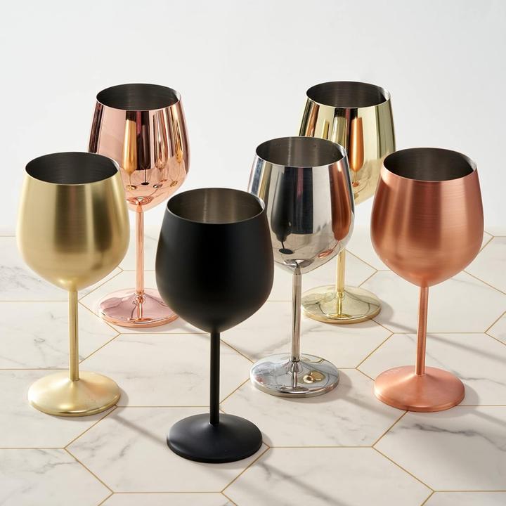 Actual product image Oak & Steel Stainless steel wine glasses gold set of 4 (50 cl, 4 Glasses, Wine glasses set)