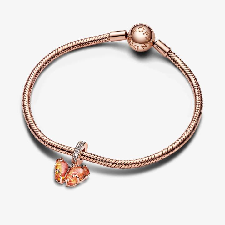 Produktbild Pandora Rosafarbener & Gelber Murano Glas Schmetterling Charm Anhänger (Glas)