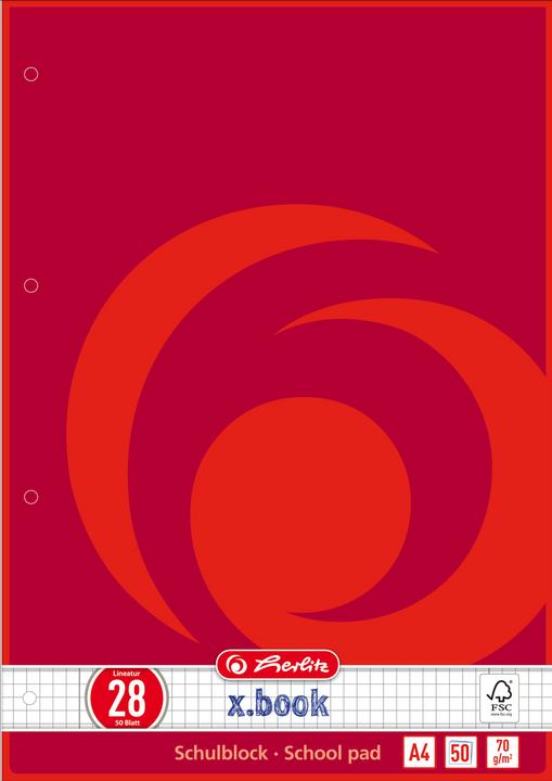 Produktbild Herlitz Schulblock X-Book, DIN A4, Lineatur 28 (A4, Kariert, Harter Einband)