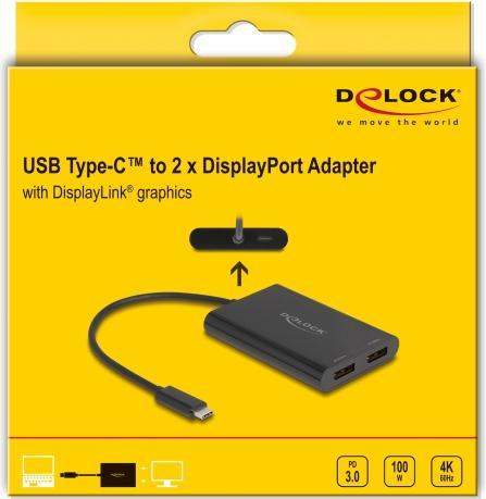Immagine prodotto Delock Adapter USB Type-C zu 2 x DisplayPort 4K 60 Hz mit Di (9 cm)