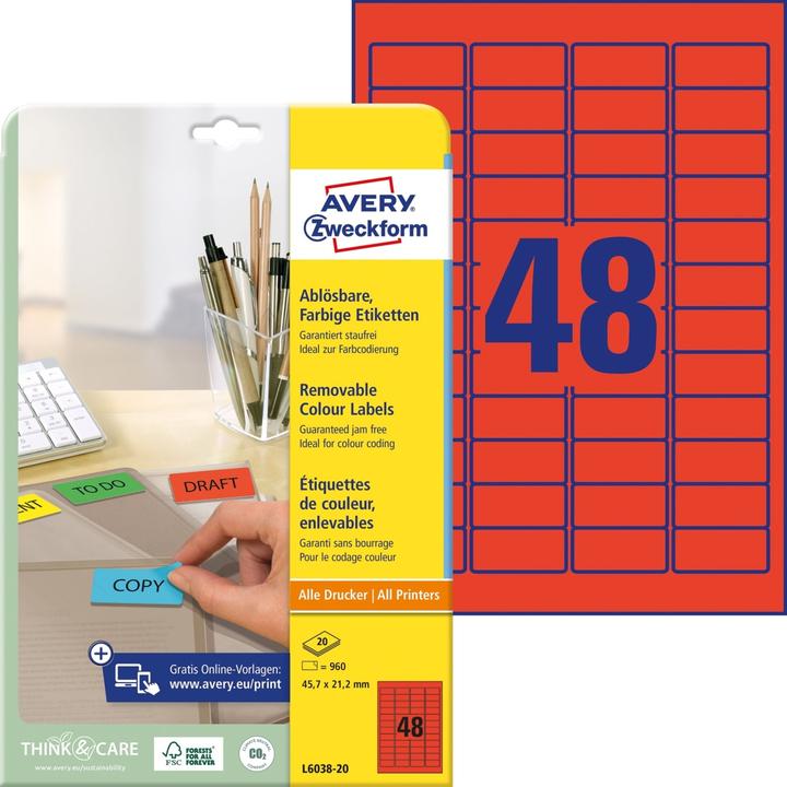 Produktbild Avery Farbige Etiketten, ablösbar