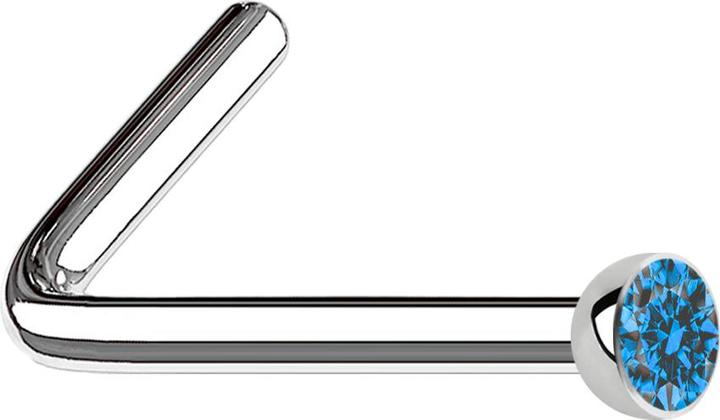 Star Piercing Nasenstecker gewinkelt silber mit Kristall hellblau (Chirurgenstahl 316L, ohne Messing)