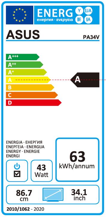 Energy Label ASUS ProArt PA34VC (3440 x 1440 pixels, 34.10")