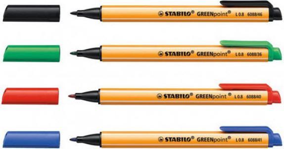 Produktbild STABILO GREENpoint umweltfreundlicher Filzschreiber (Rot, Schwarz, Grün, Blau, 4 x)