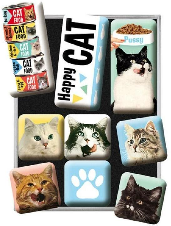 Actual product image Nostalgic-Art Merchandising Magnet Set Happy Cat 9 pieces, Multicoloured (1 x)