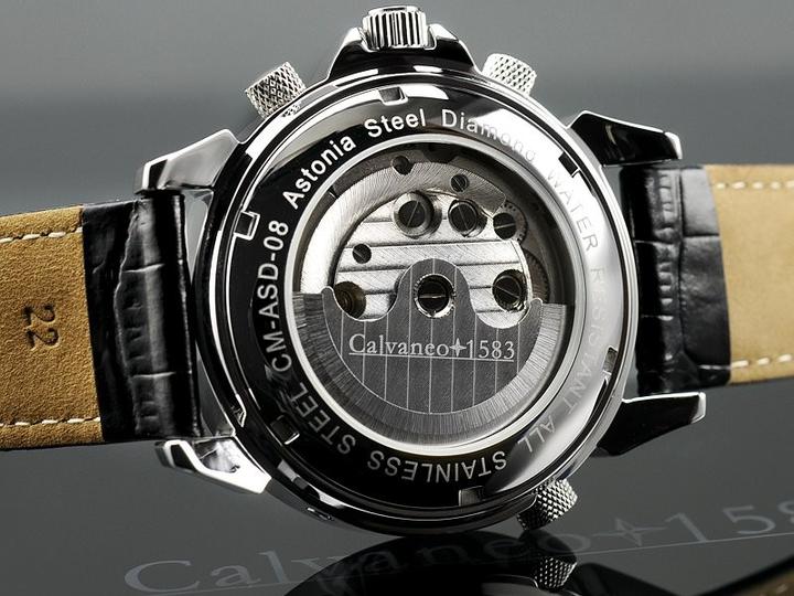 Actual product image Calvaneo 1583 Astonia DIAMOND Steel Black Automatic (Watch with gemstone, 44 mm)