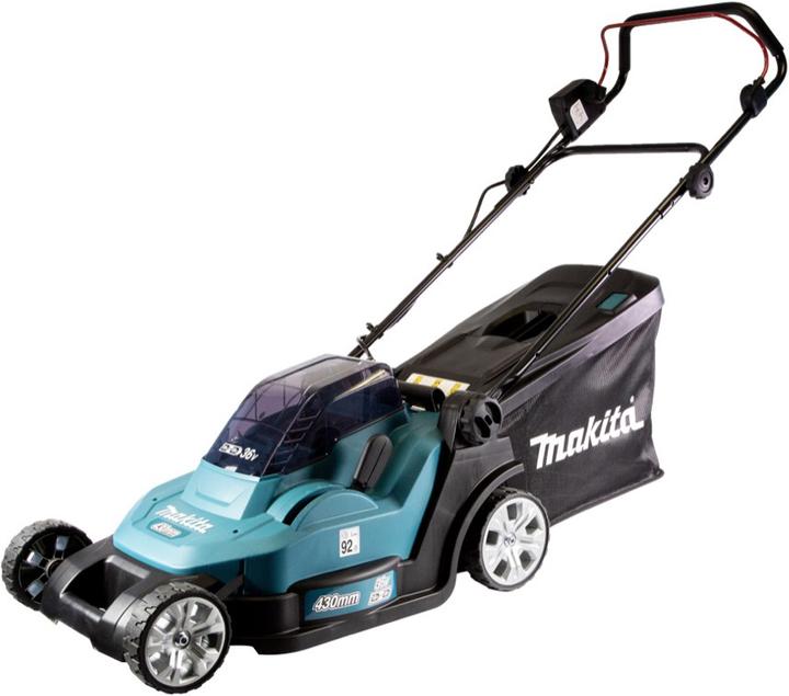 Actual product image Makita DLM 432 T2 battery lawn mower 36 V ( 2x 18 V ) 43 cm brushless + 2x battery 5.0 Ah - without charger (Rechargeable battery operated)