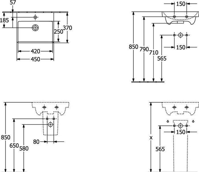 Nährwerte und Zutaten Villeroy & Boch Handwaschbecken Avento 45 x 37 cm wei 73584501 (370 mm, 450 mm)