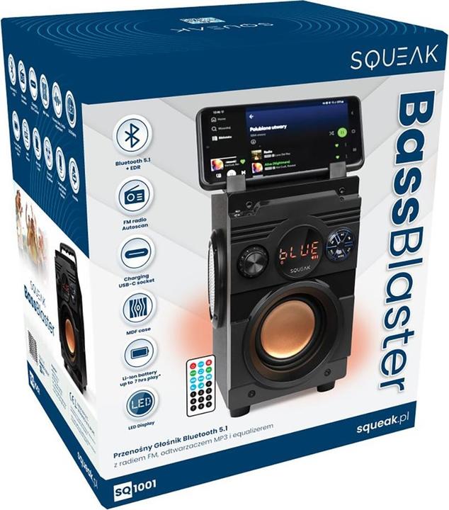 Produktbild Squeak Głośnik Bassblaster Bluetooth 5.1 Radio Fm Odtwarzacz Mp3 Sq1001 (7 h, Akkubetrieb)