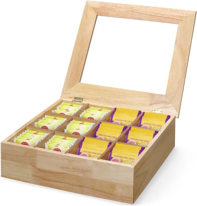Actual product image Hendi Tea box 12 compartments wooden box with window