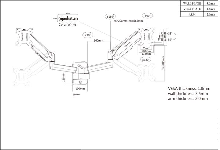 Produktbild Manhattan Wandhalterung mit Gasdruckfeder (Wand, 32.01")