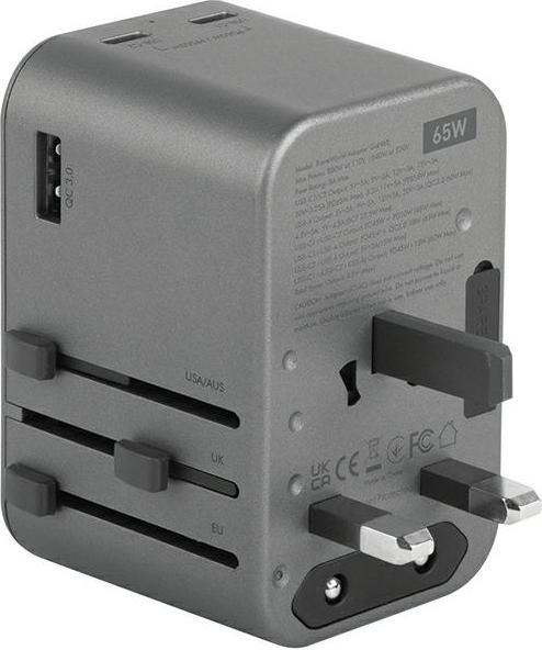 Image du produit Energea ład. siec. 1xUSB+2xUSB-C PD-PPS-QC 3.0 65W 1A2C adapter 4w1 US/UA/UE/UK szary/gunmetal Trave (65 W)
