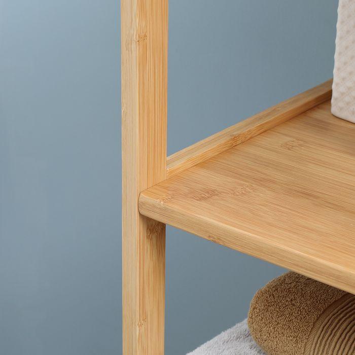 Produktbild Swisshandel24 Badezimmerschrank Bambus, 3 Regale, 2 Schubladen, Kippschutz (30 x 30 x 140 cm)
