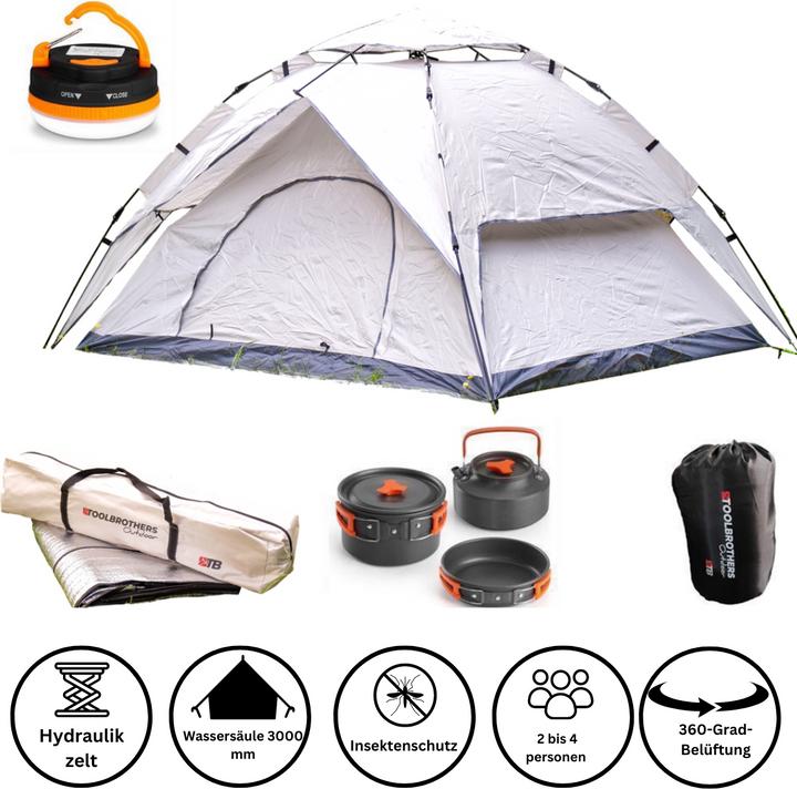 Tool Brothers (BUNDLE) Toolbrothers Outdoor-Set Camping Zelt 2 Personen Hydrauliksystem mit Isoliermatte+Schlafsa (3.80 kg, 2 Personen)