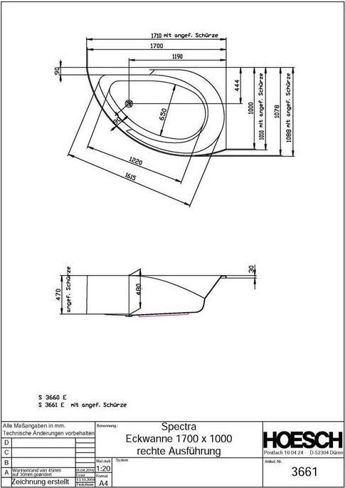 Immagine prodotto Hoesch Vasca da bagno angolare SPECTRA re 1710x1010x480mm bianco (200 l, 171 cm, 101 cm)