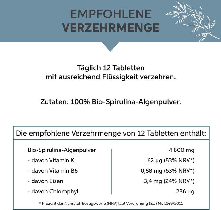 Nutritional values and ingredients Eltabia Organic spirulina tablets | Premium raw food quality (500 Piece, Pills)
