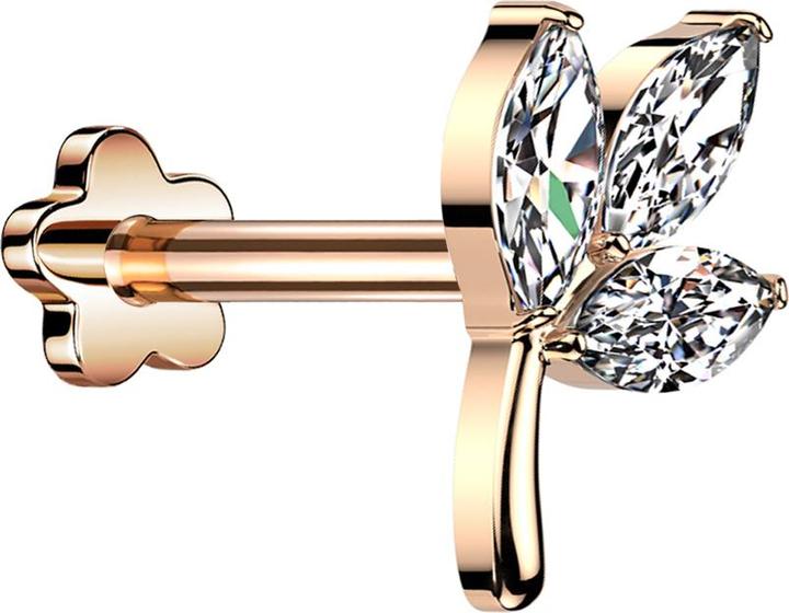 Produktbild Star Piercing Micro Threadless Labret rosegold Blatt rosegold drei Ovale Kristall silber (ohne Messing, Titan G23)