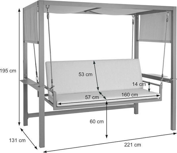 Produktbild Mendler Alu-Hollywoodschaukel HWC-L47, Liegefunktion, 195x221x131cm Polster grau