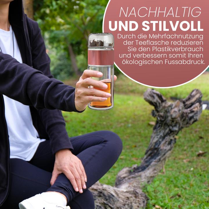 Actual product image Gewürzladen Näfels Rotatable tea bottle made of heat-resistant glass with tea filter - to go (0.24 l)