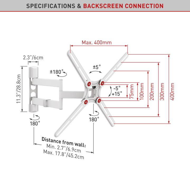 Produktbild Barkan TV-Wandhalterung 13-65", Metall, weiss (Wand, 65", 40 kg)