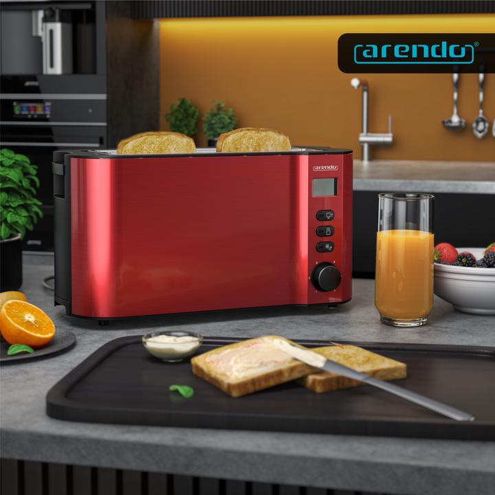 Immagine prodotto Arendo 4 Scheiben Toaster Langschlitz Edelstahl, Doppelwand, Brötchenaufsatz, Display mit Restzeitanzeige
