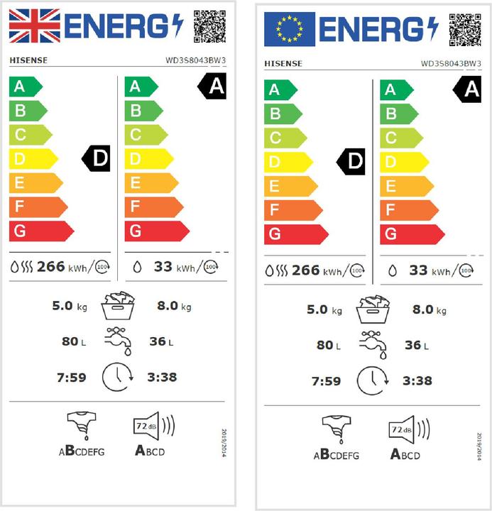 Label énergétique Hisense WD3S8043BB3 (schwarz, Connect-Life)