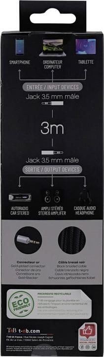 Image du produit T'nB CÂBLE AUDIO JACK 3,5MM M/M 3M (ARGENT/NOIR) (3 m, Jack 3,5 mm (AUX))